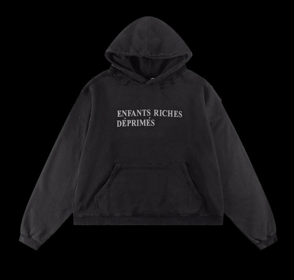 Enfants Riches Déprimés hoodie en coton épais avec manches courtes et col rond côtelé.