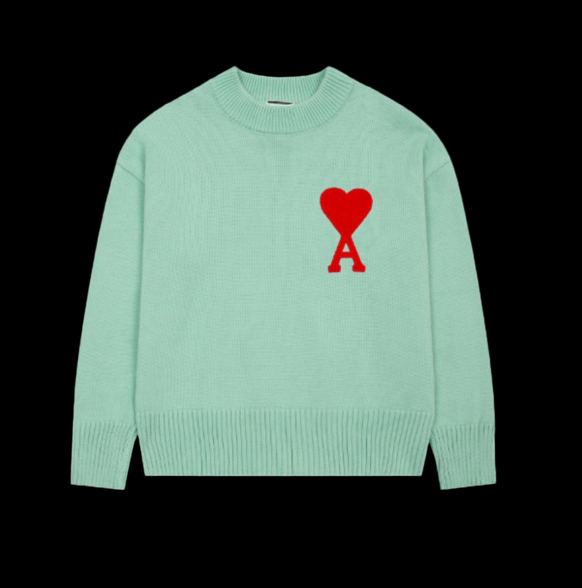 Ami Paris sweater in heavyweight cotton with faded wash, ribbed crewneck, and short sleeves.