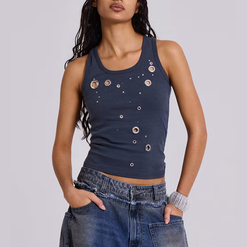 JADED LONDON EYELET STUDDED CUTOUT VEST TOP - PASTFRWRD