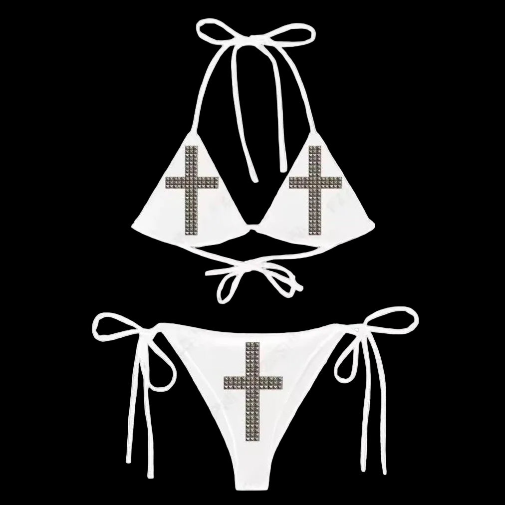 Cross Rhinestone Bikini Dress - PASTFRWRD