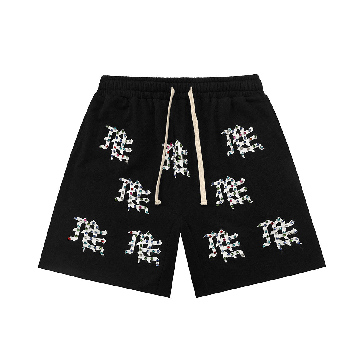 mixed emotions me logo rhinestone shorts - PASTFRWRD