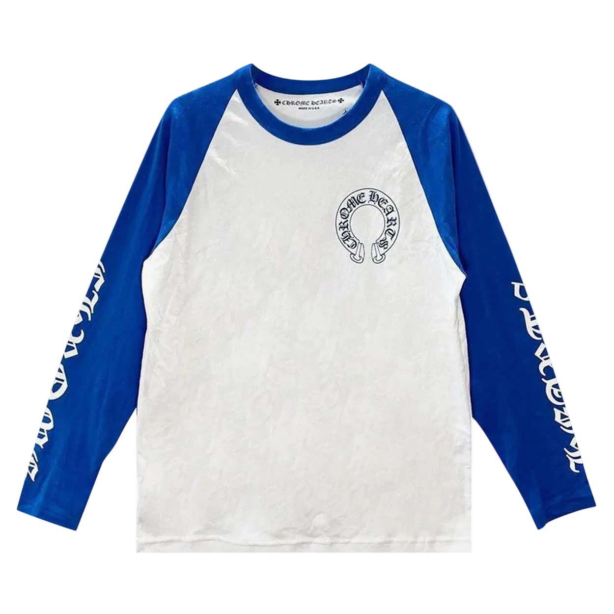Chrome Hearts CH baseball shirt in faded wash with ribbed crewneck and graphic print on front and back