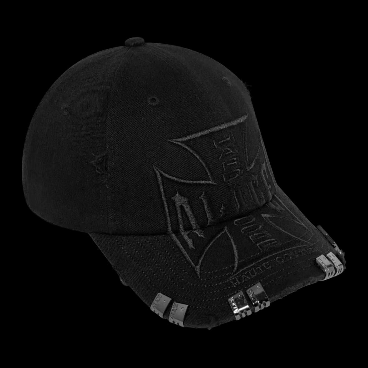 Black Alice Hollywood cap with embroidered logo and metal accents.