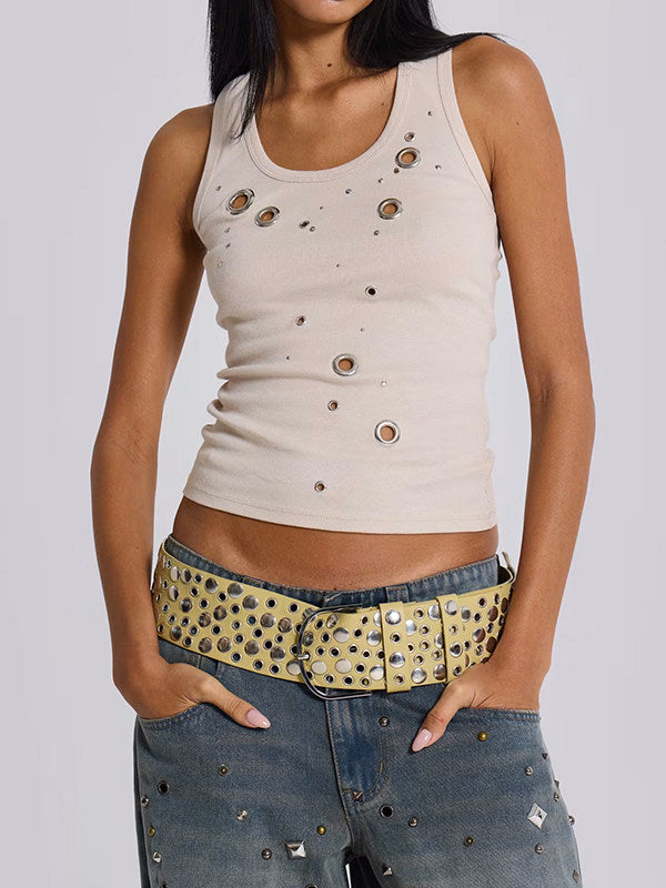 JADED LONDON EYELET STUDDED CUTOUT VEST TOP - PASTFRWRD