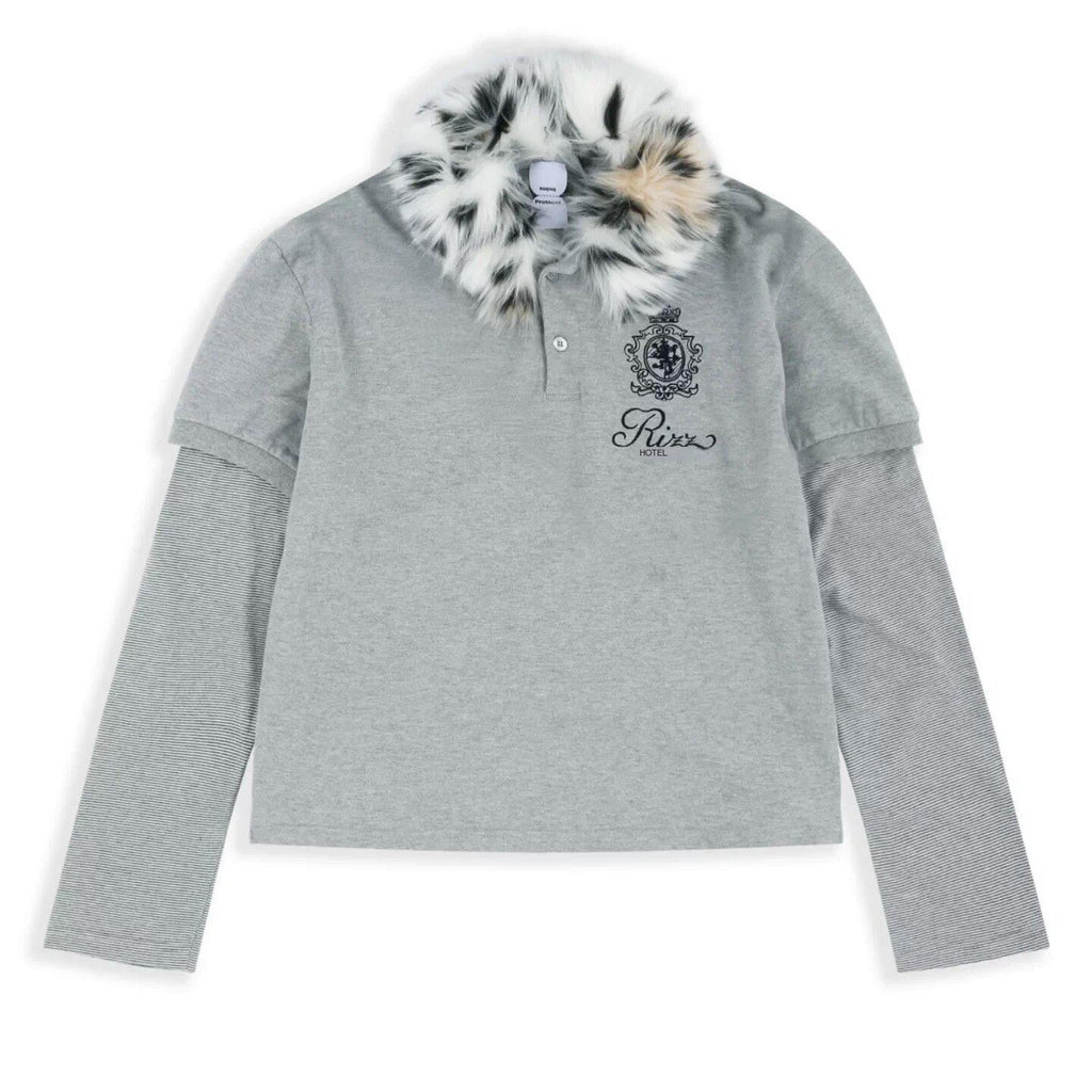 Protocol Index Fur Collar Long-Sleeve Polo T-Shirt