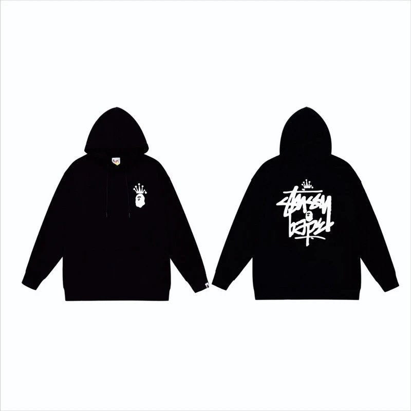 Stussy X Bape hoodie in heavyweight cotton with a vintage faded wash and custom fit design