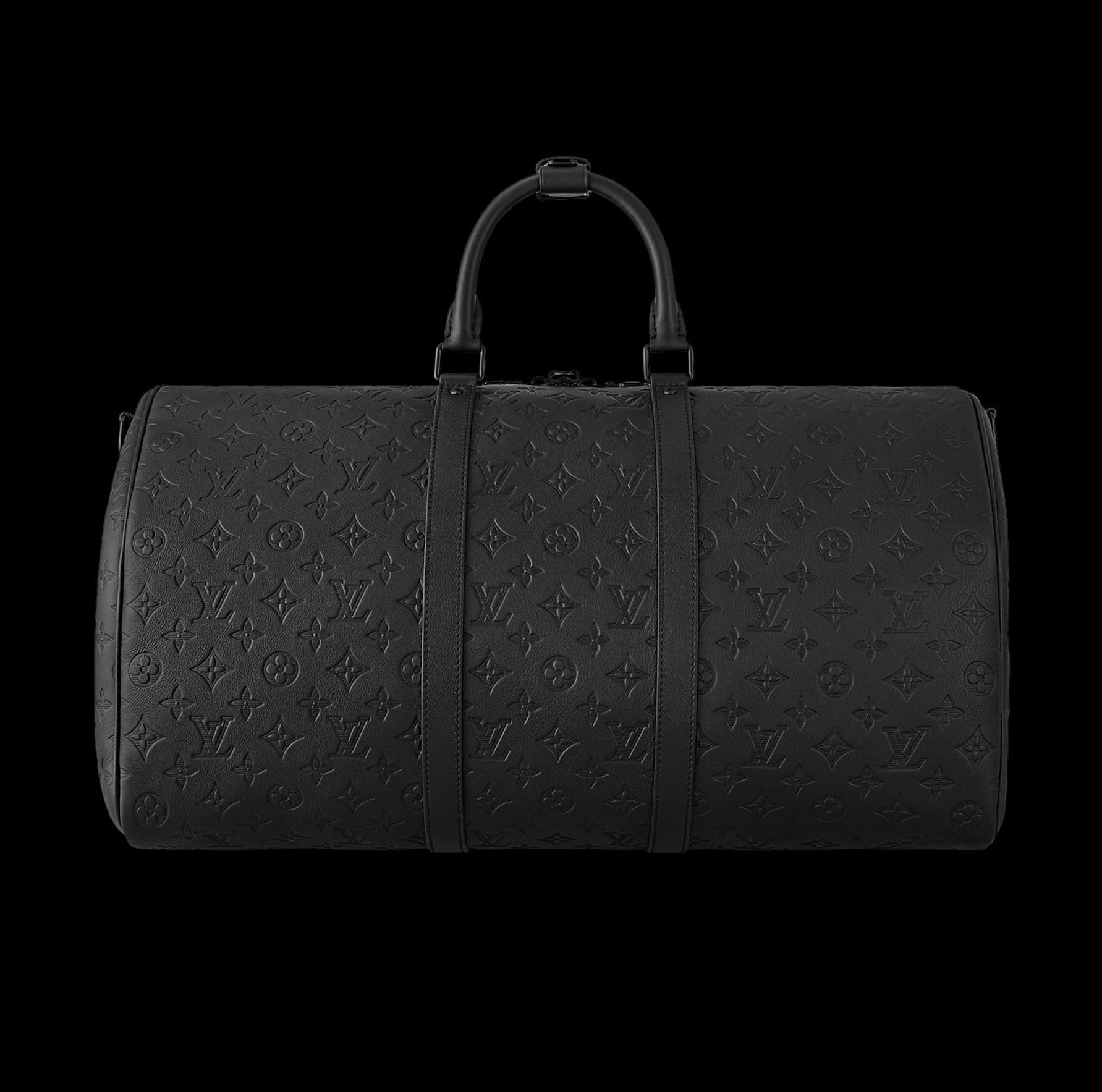 Louis Vuitton Keepall Bandoulière 50 in black embossed leather.