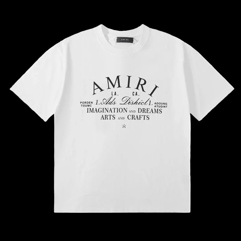 Amiri T-shirt in a vintage-inspired faded wash with a ribbed crewneck and short sleeves.