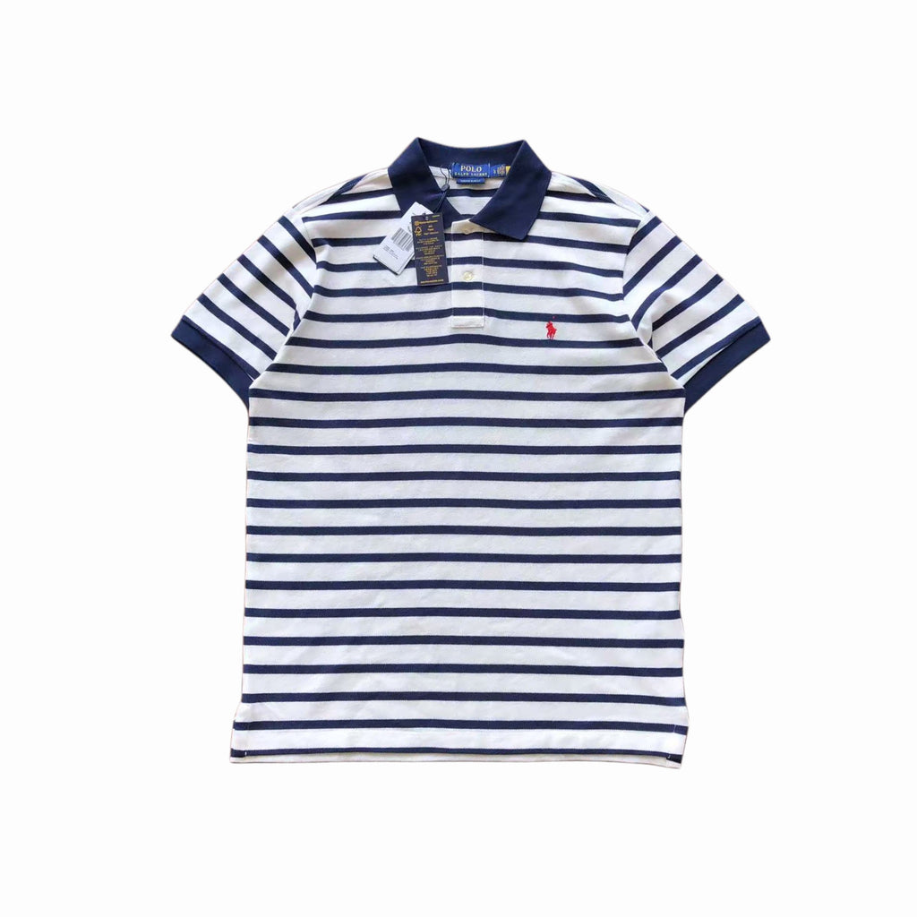 Ralph Lauren White Blue Striped Polo T-Shirt - PASTFRWRD