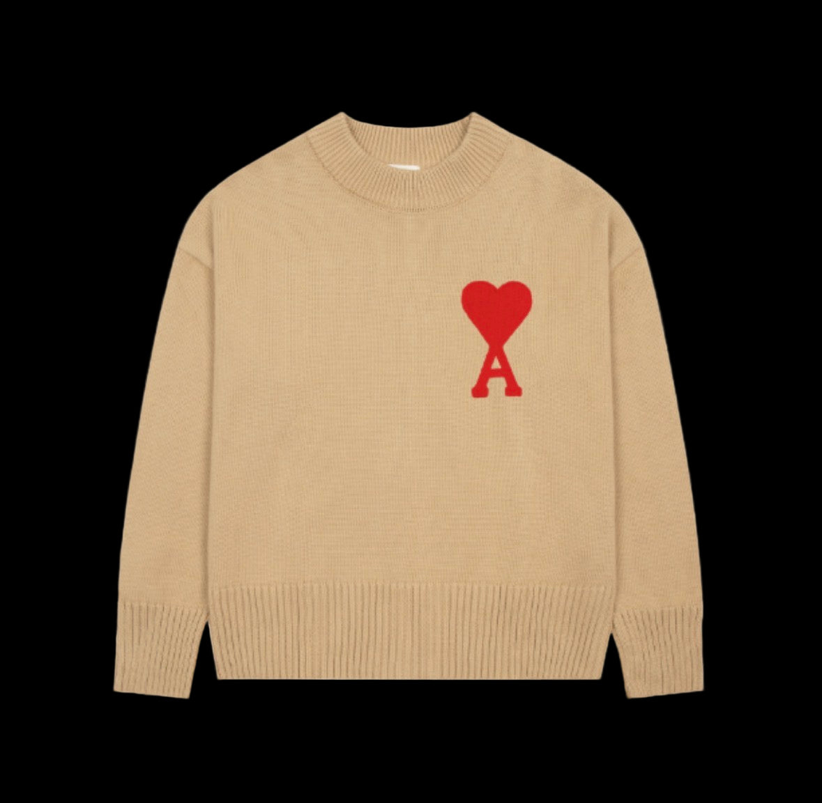 Ami Paris sweater in heavyweight cotton with a ribbed crewneck and short sleeves, faded wash.