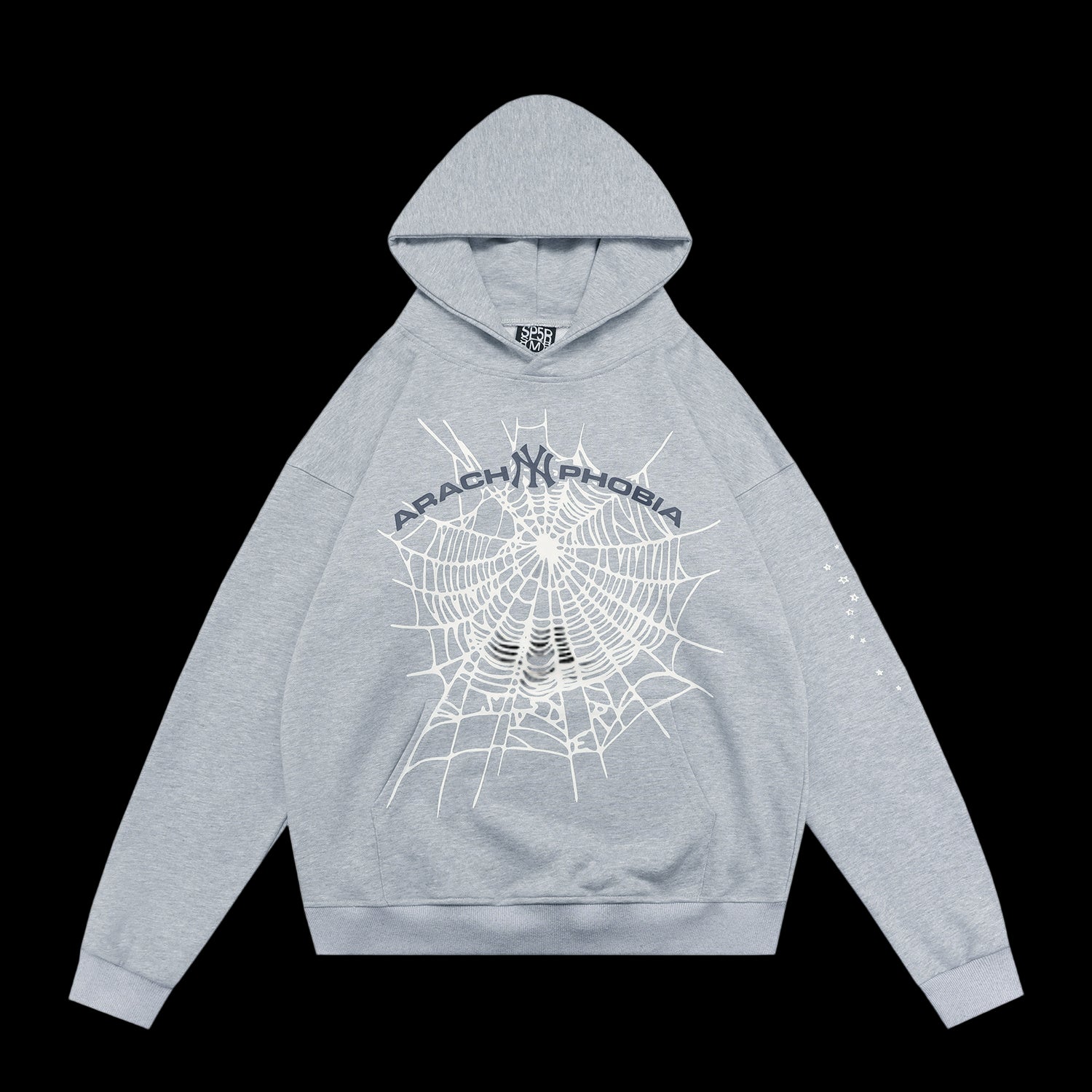 Sp5der Hoodie with ribbed crewneck and short sleeves available in 26 colorways.