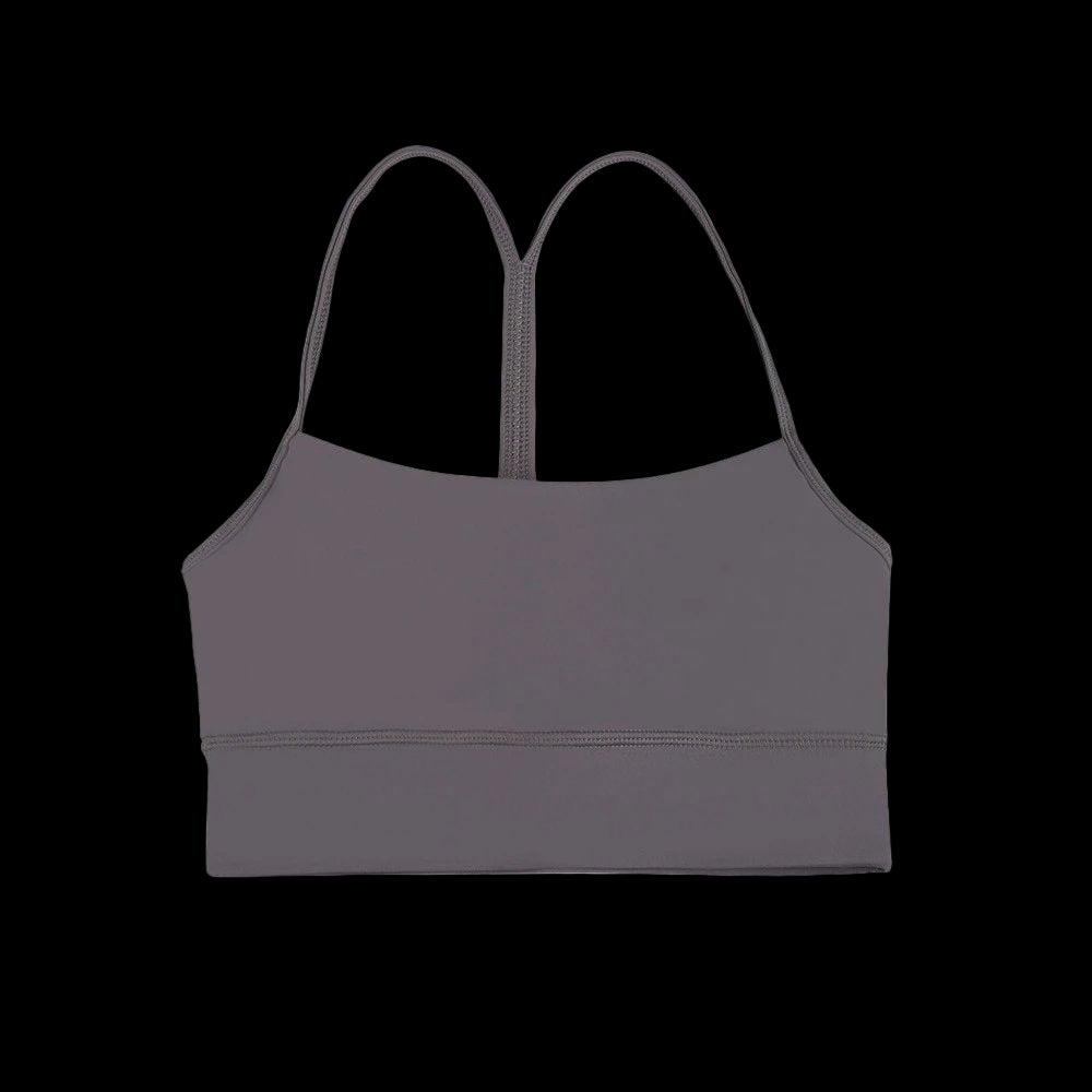 Lululemon Flow Y Nulu Sports Bra in light pink with a Y-back design and soft fabric.