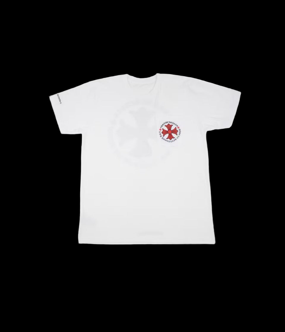 Black Chrome Hearts T-shirt with faded wash and plus cross graphic on front and back.