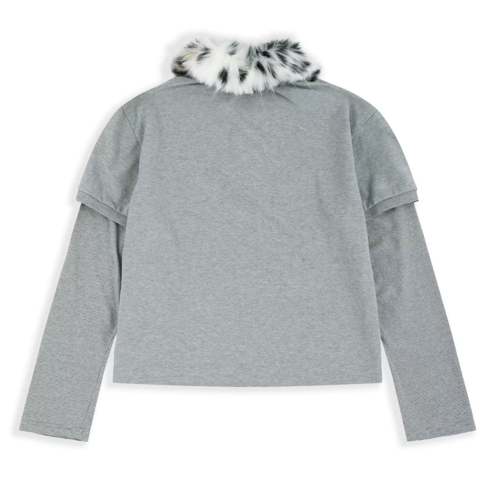 Protocol Index Fur Collar Long-Sleeve Polo T-Shirt