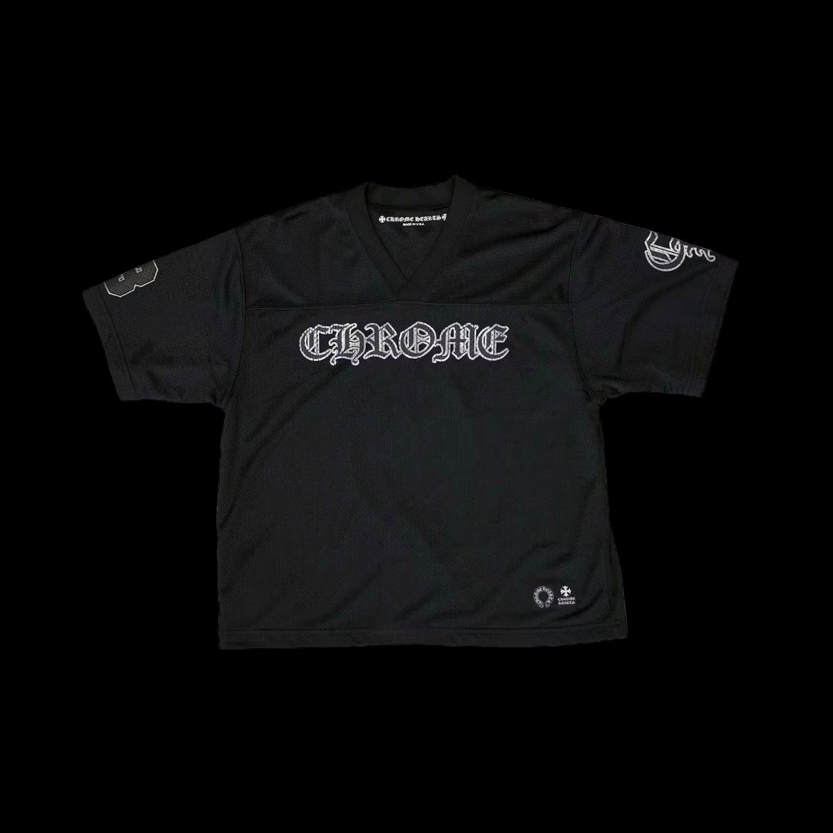 A lightweight chrome mesh t-shirt with a ribbed crewneck and short sleeves in a faded wash.