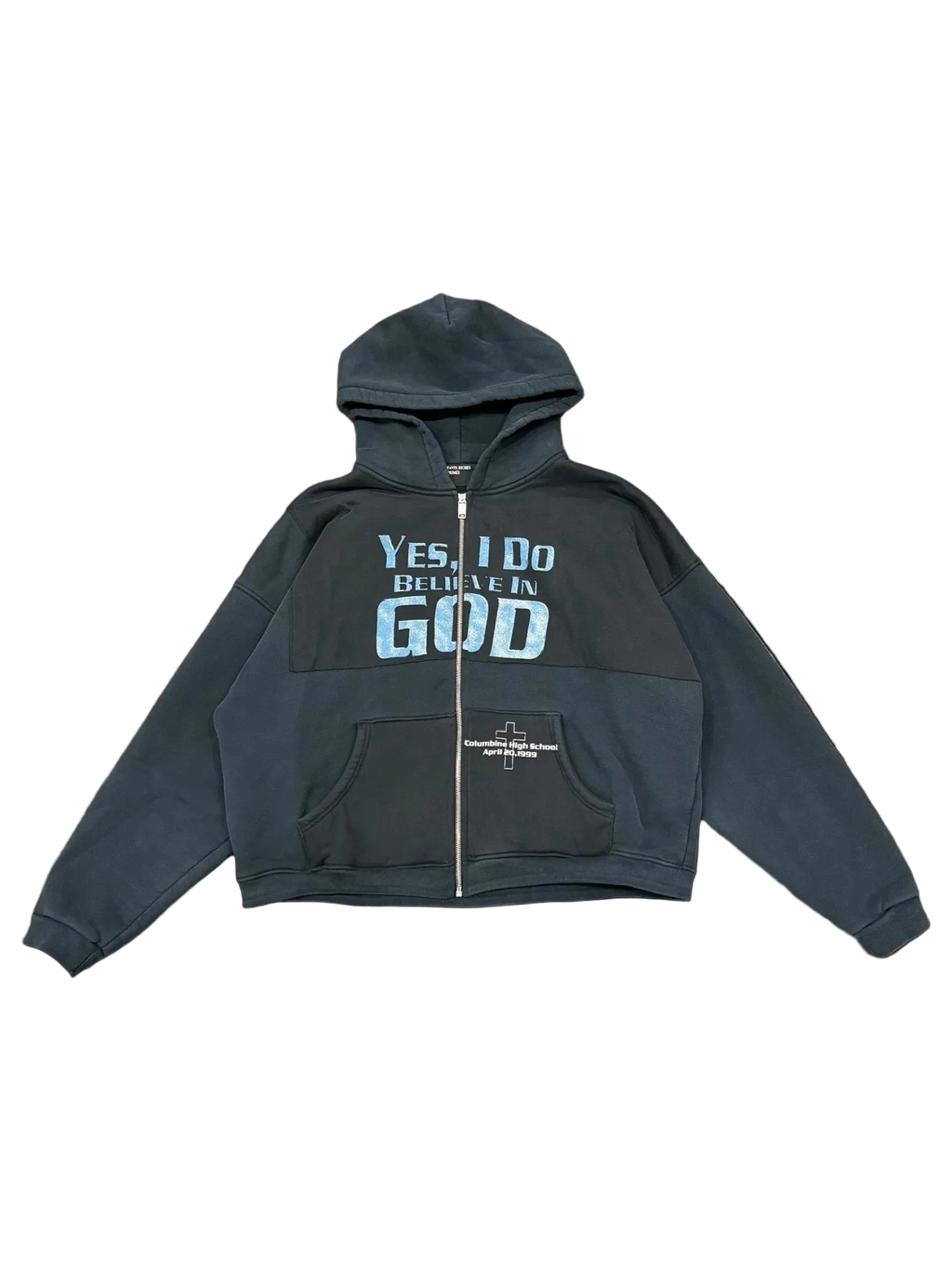 Yes I believe In God Enfant Riches Déprimés zip-up with vintage faded wash and graphic print