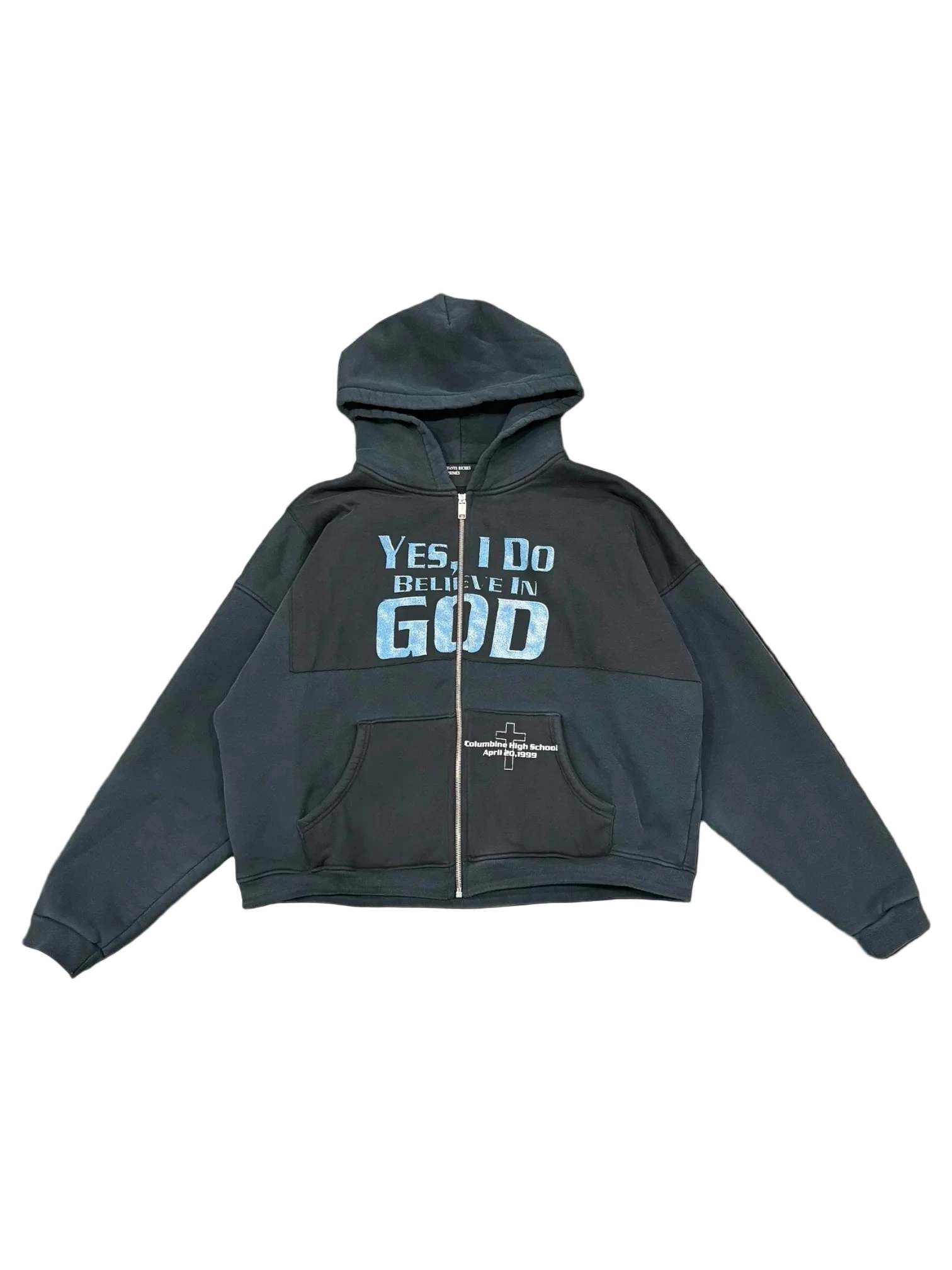 Yes I believe In God Enfant Riches Déprimés zip-up with vintage faded wash and graphic print