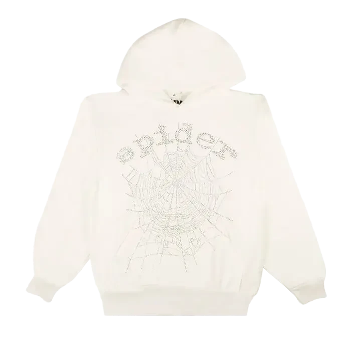 Sp5der OG Rhinestone Hoodie 'White' - PASTFRWRD