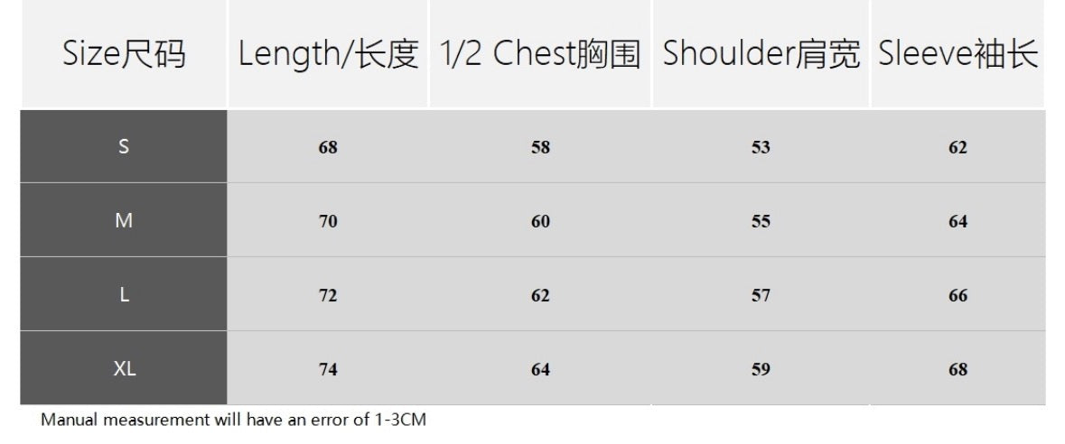 Size chart for a hoodie with measurements for length, chest, shoulder, and sleeve.