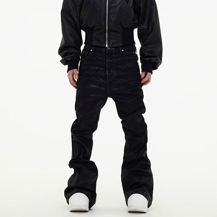 PASTFRWRD ALL BLACK DARK BRUSH WAX COATED DENIMS- - PASTFRWRD