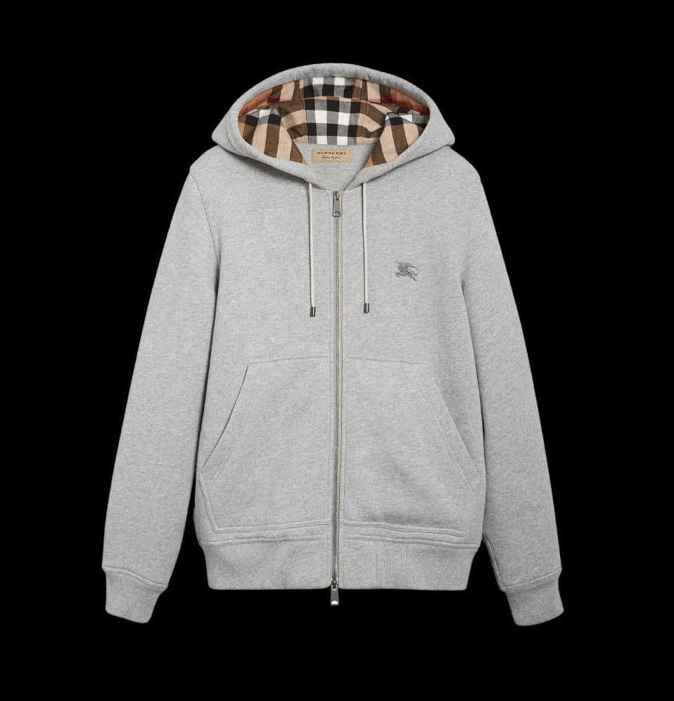 Burberry Zip-Up Hoodie With Check Hood PASTFRWRD
