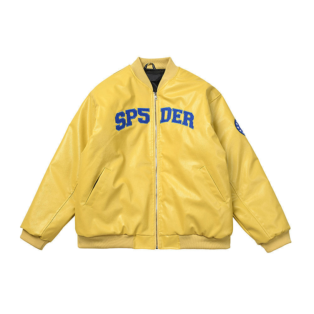 SP5DER LEATHER LOGO BOMBER JACKET YELLOW - PASTFRWRD