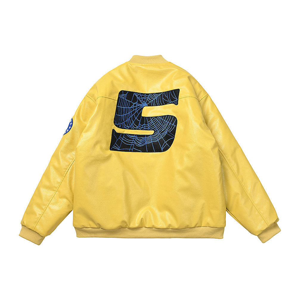 SP5DER LEATHER LOGO BOMBER JACKET YELLOW - PASTFRWRD